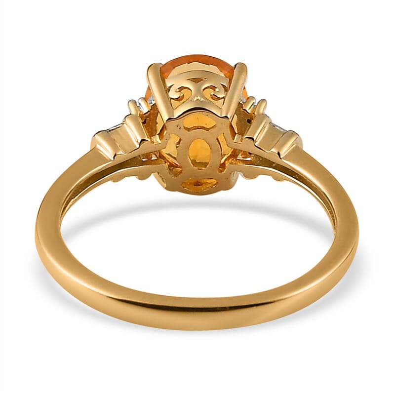 Premium BURITI Fire Opal and Diamond Ring in Vermeil Yellow Gold Over Sterling Silver (Size 10.0) 1.30 ctw