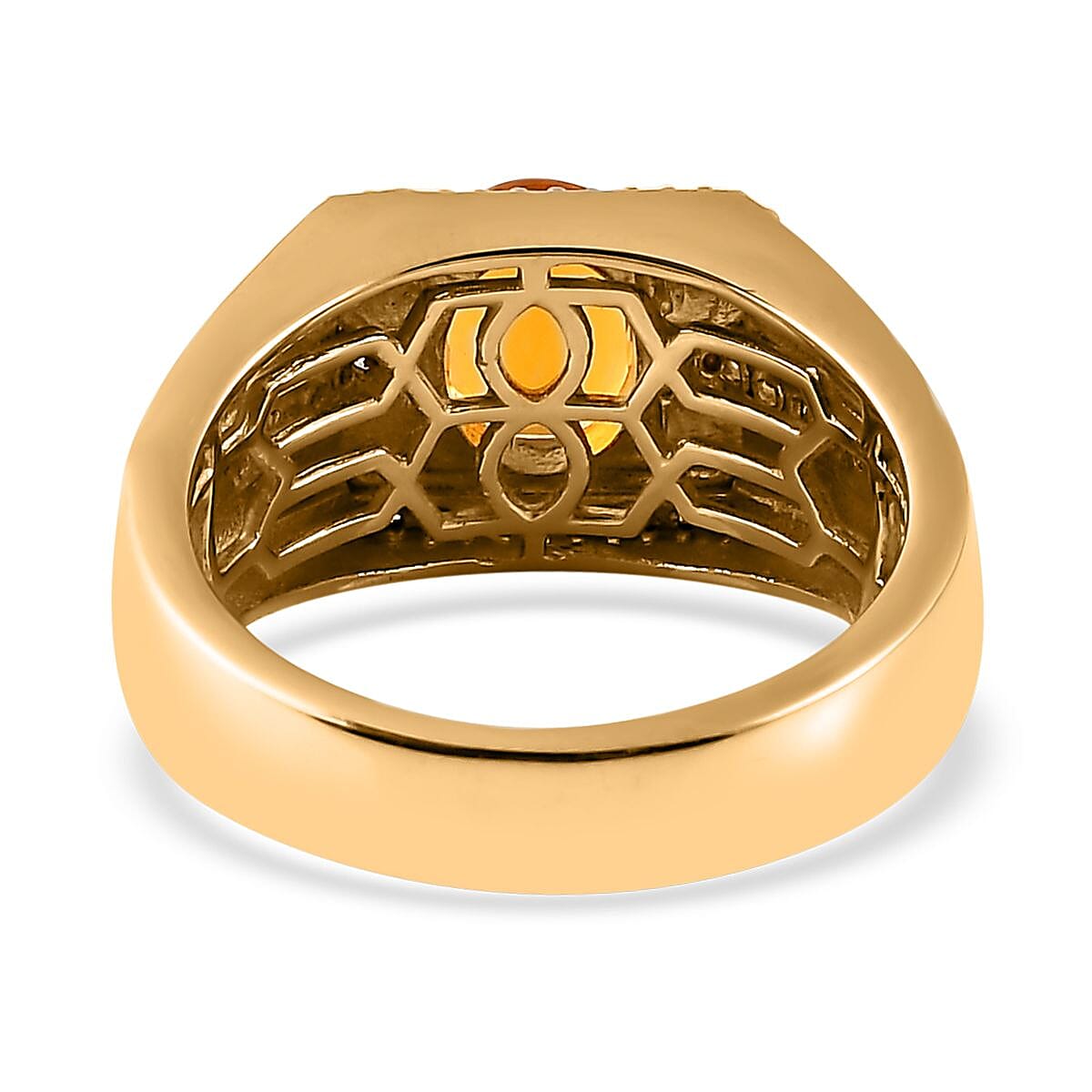 Premium Brazilian Fire Opal and White Zircon Men's Ring in Vermeil Yellow Gold Over Sterling Silver 1.60 ctw image number 4