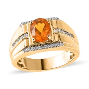 Premium BURITI Fire Opal and White Zircon Men's Ring in Vermeil Yellow Gold Over Sterling Silver (Size 13.0) 1.60 ctw