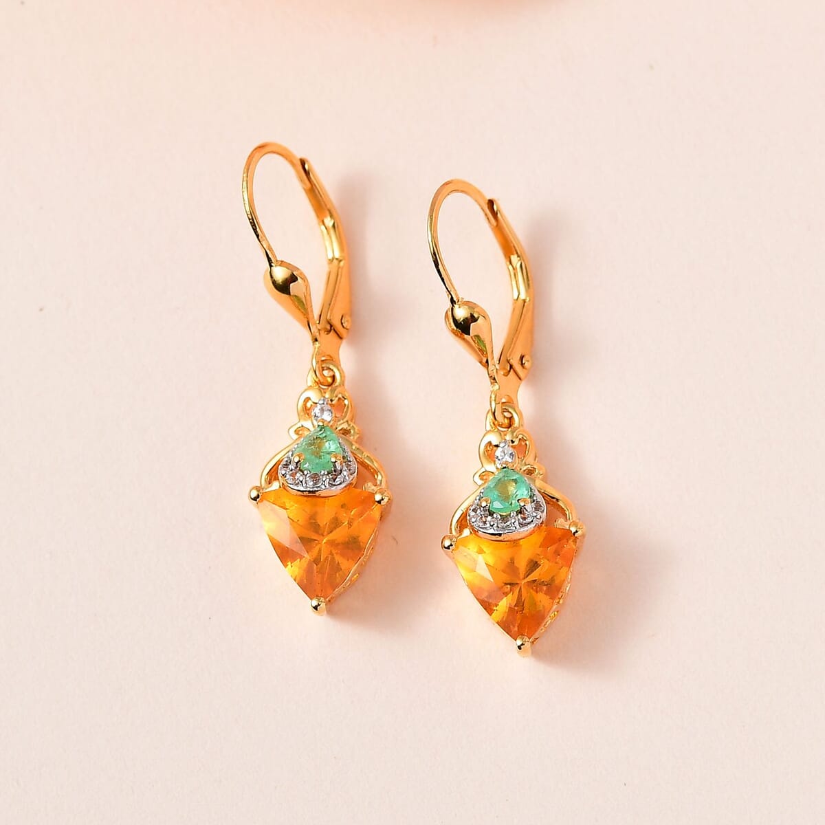 Premium BURITI Fire Opal and Multi Gemstone Earrings in Vermeil Yellow Gold Over Sterling Silver 2.50 ctw image number 1