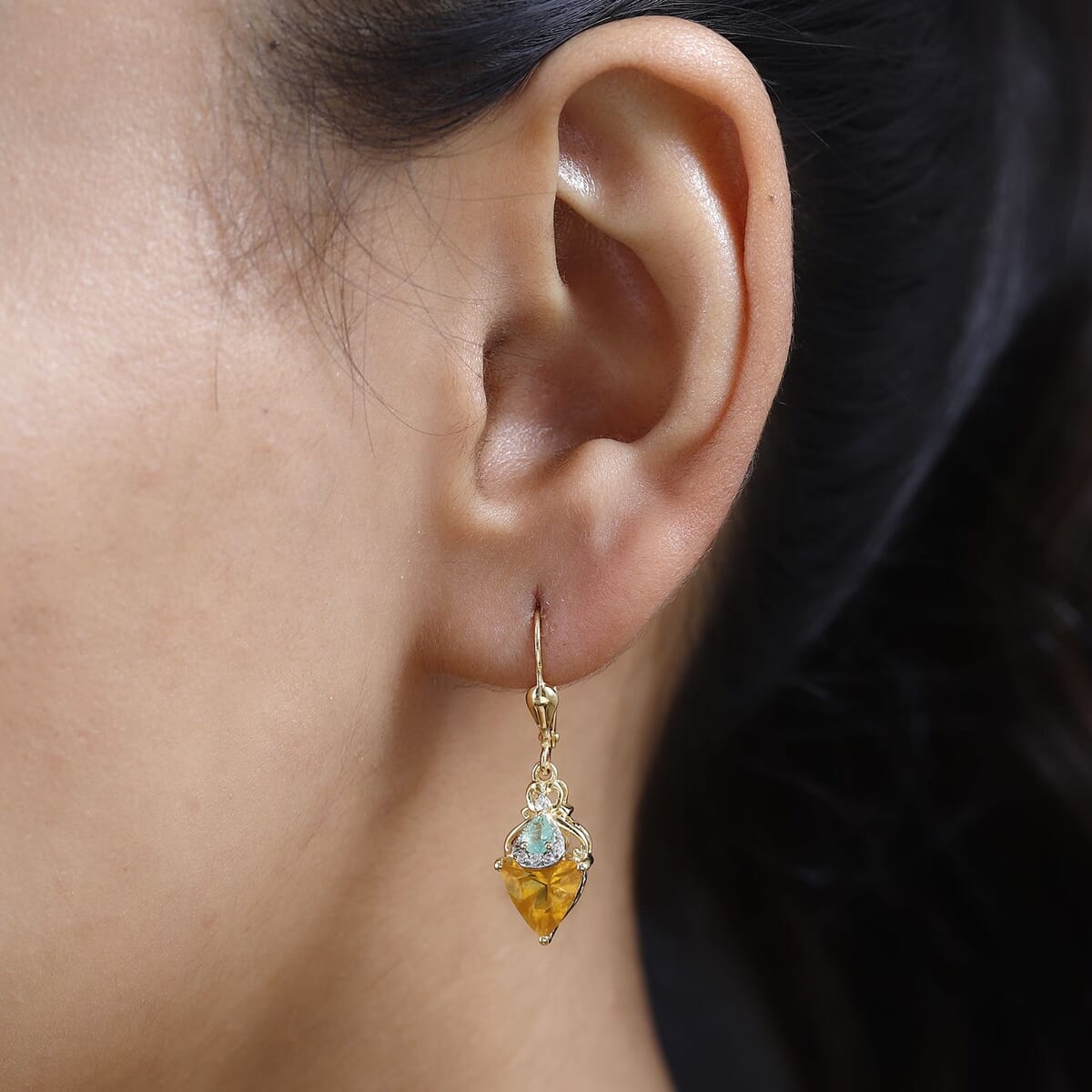 Premium BURITI Fire Opal and Multi Gemstone Earrings in Vermeil Yellow Gold Over Sterling Silver 2.50 ctw image number 2