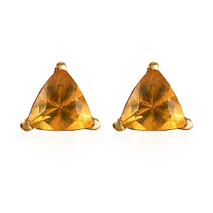 Premium BURITI Fire Opal Solitaire Stud Earrings in Vermeil Yellow Gold Over Sterling Silver 1.60 ctw