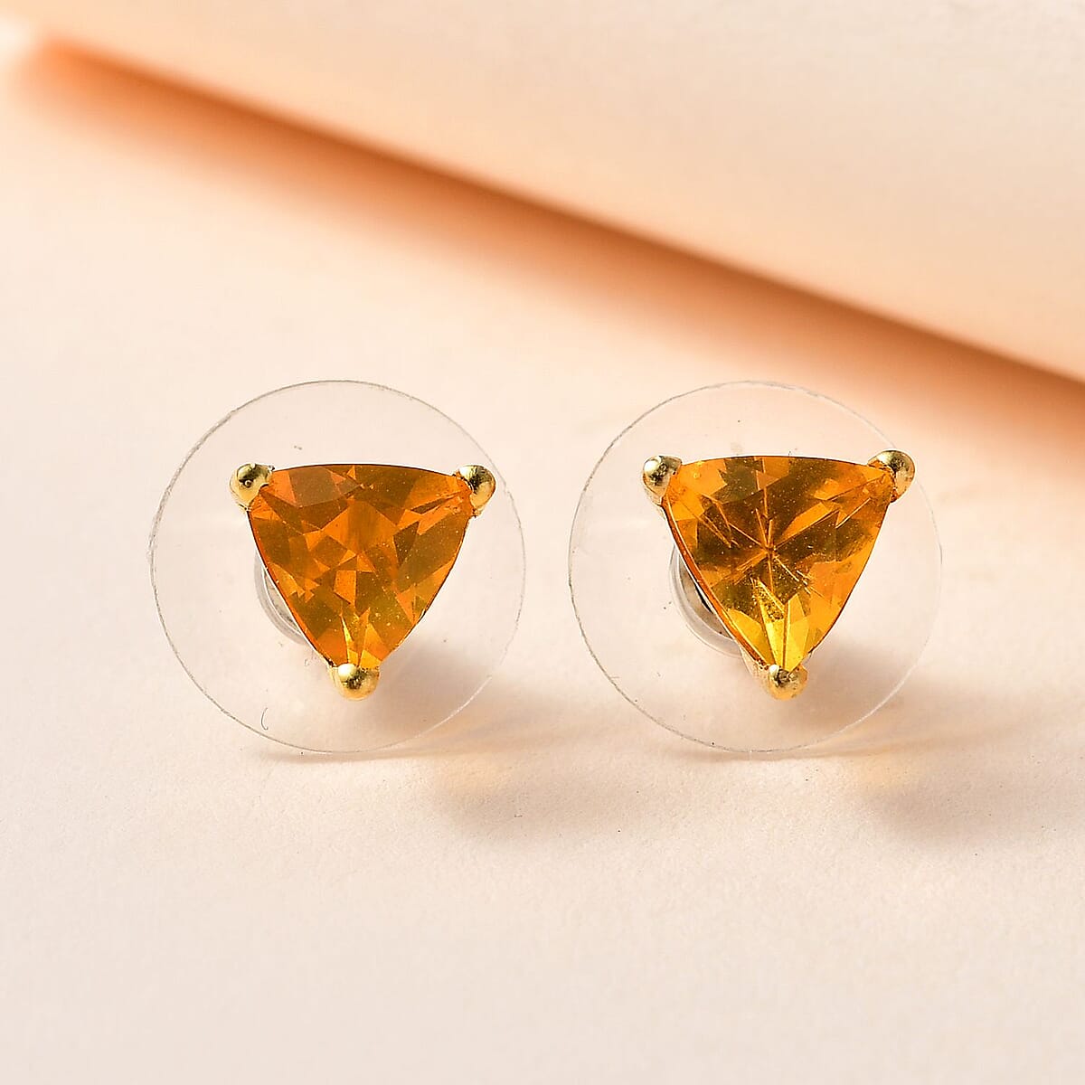 Premium BURITI Fire Opal Solitaire Stud Earrings in Vermeil Yellow Gold Over Sterling Silver 1.60 ctw image number 1