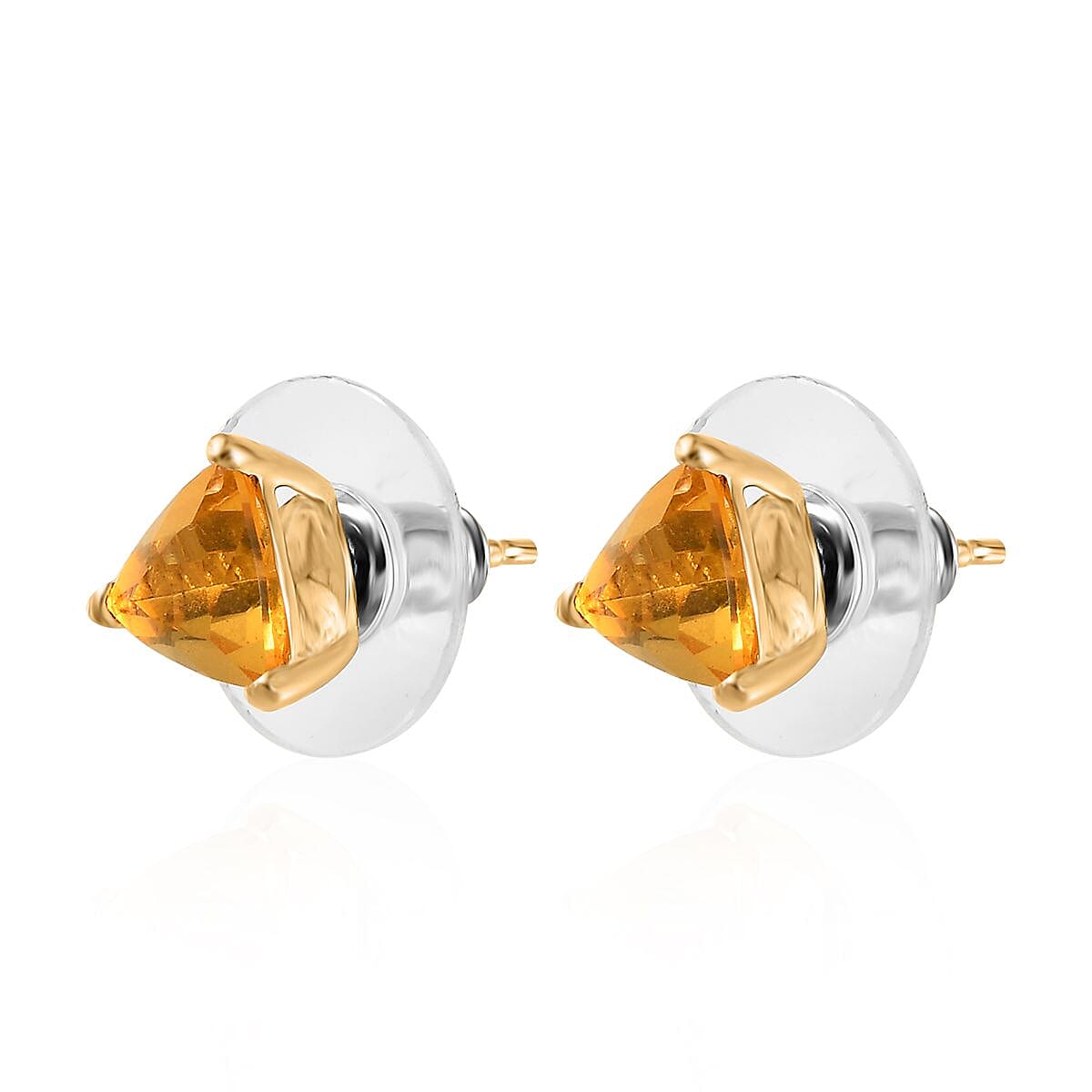 Premium BURITI Fire Opal Solitaire Stud Earrings in Vermeil Yellow Gold Over Sterling Silver 1.60 ctw image number 3