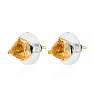 Premium BURITI Fire Opal Solitaire Stud Earrings in Vermeil Yellow Gold Over Sterling Silver 1.60 ctw