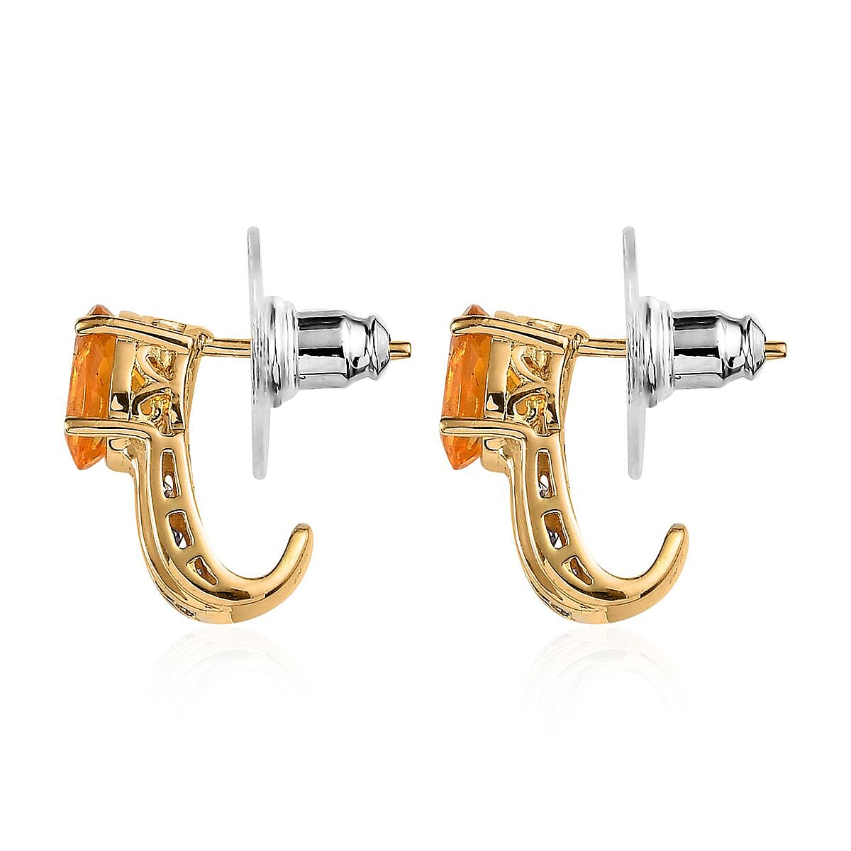Premium BURITI Fire Opal and Tanzanite J-Hoop Earrings in Vermeil Yellow Gold Over Sterling Silver 2.10 ctw