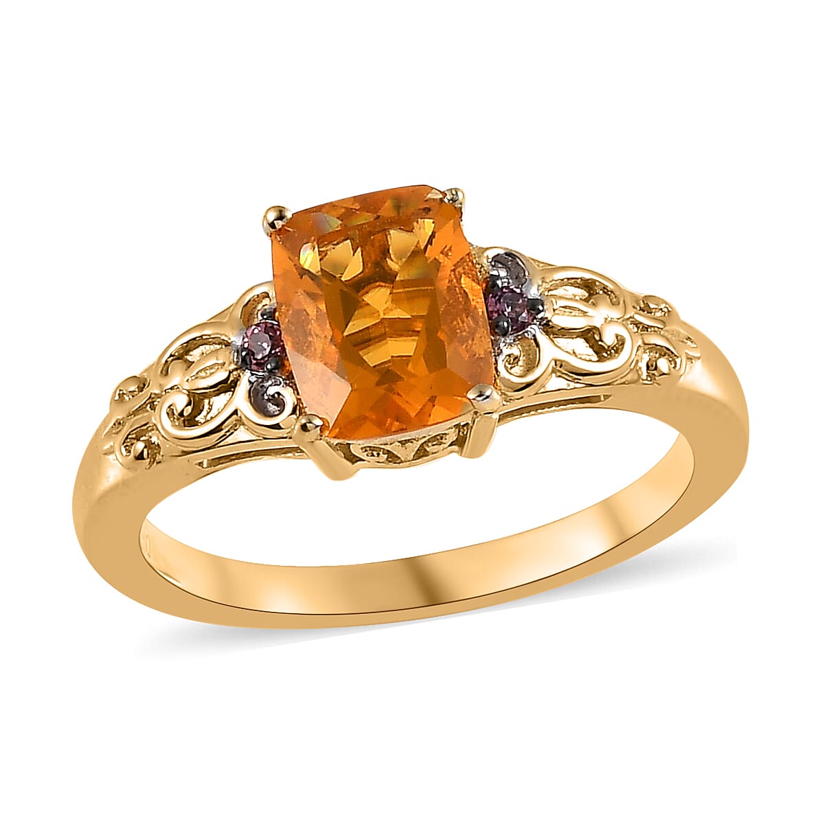 Premium BURITI Fire Opal and Lotus Garnet Ring in Vermeil Yellow Gold Over Sterling Silver (Size 10.0) 1.10 ctw