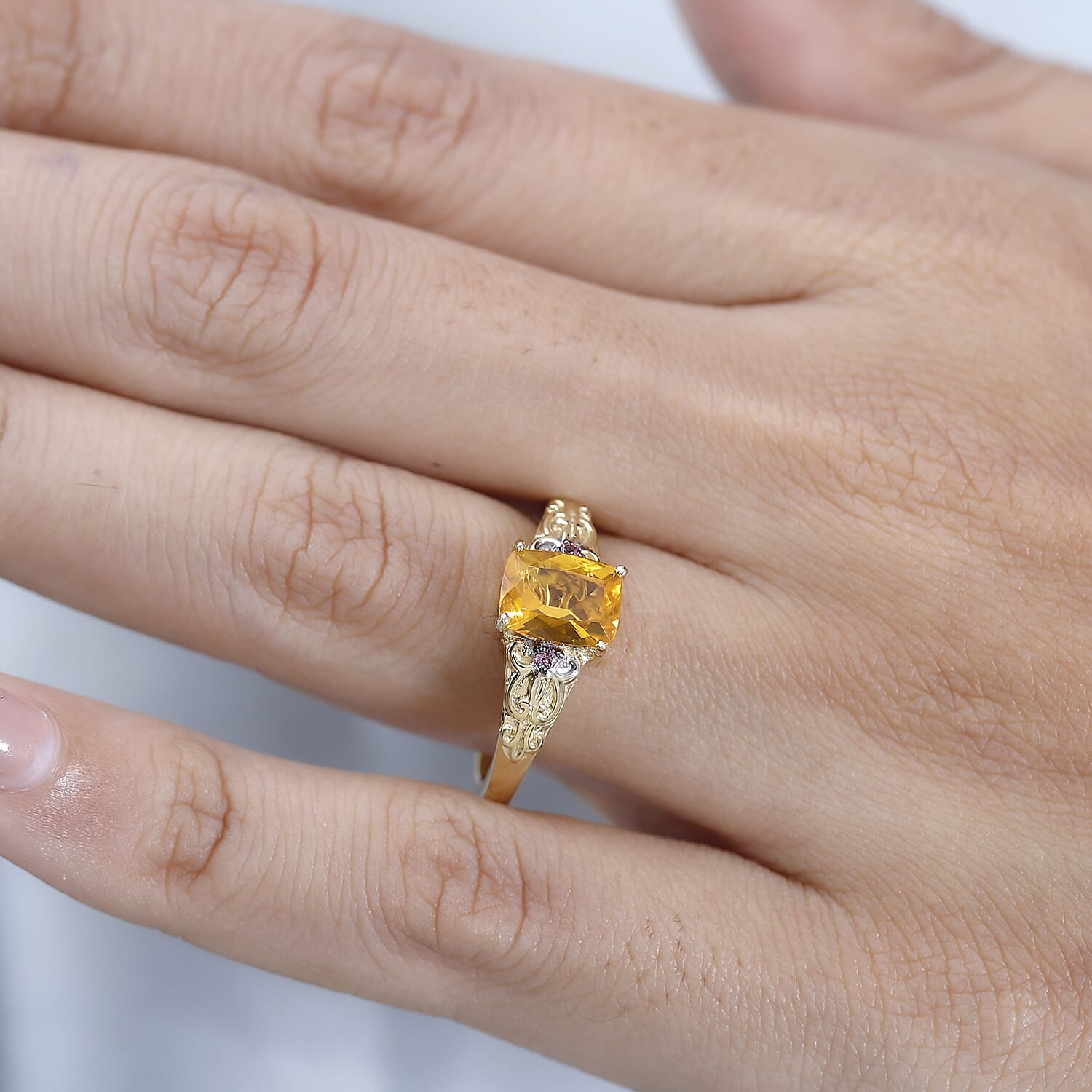 Premium BURITI Fire Opal and Lotus Garnet Ring in Vermeil Yellow Gold Over Sterling Silver (Size 10.0) 1.10 ctw