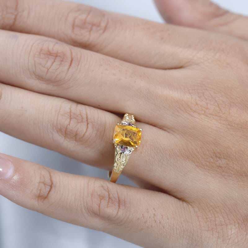Premium BURITI Fire Opal and Lotus Garnet Ring in Vermeil Yellow Gold Over Sterling Silver (Size 10.0) 1.10 ctw