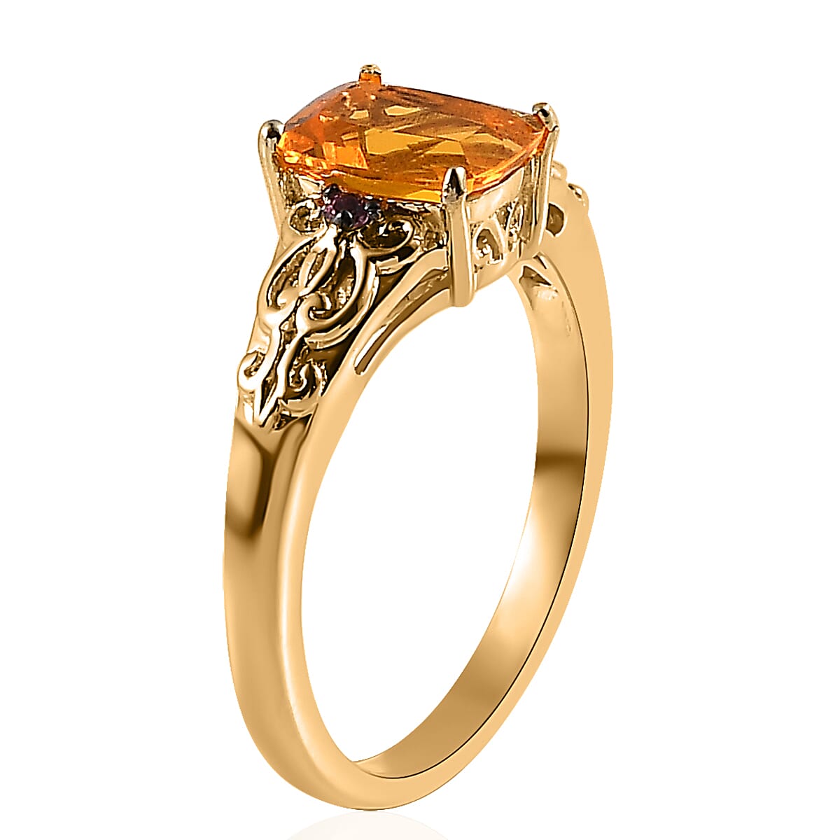 Premium BURITI Fire Opal and Lotus Garnet Ring in Vermeil Yellow Gold Over Sterling Silver (Size 10.0) 1.10 ctw