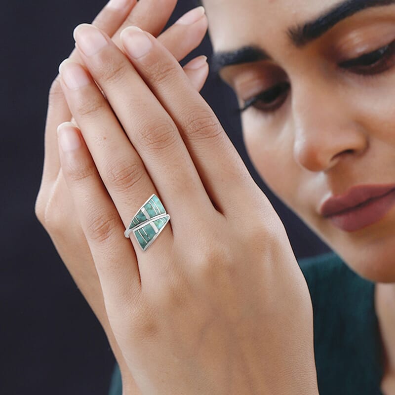 Santa Fe Style Kingman Turquoise Bypass Ring in Sterling Silver (Size 10.0) 4.80 ctw