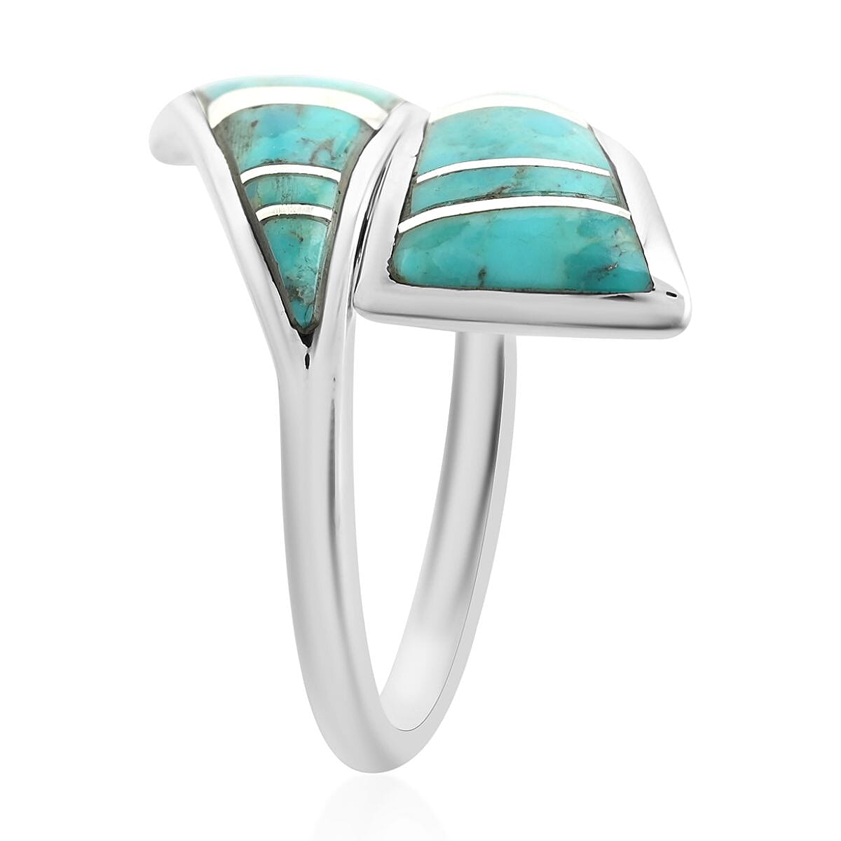 Santa Fe Style Kingman Turquoise Bypass Ring in Sterling Silver (Size 10.0) 4.80 ctw image number 3