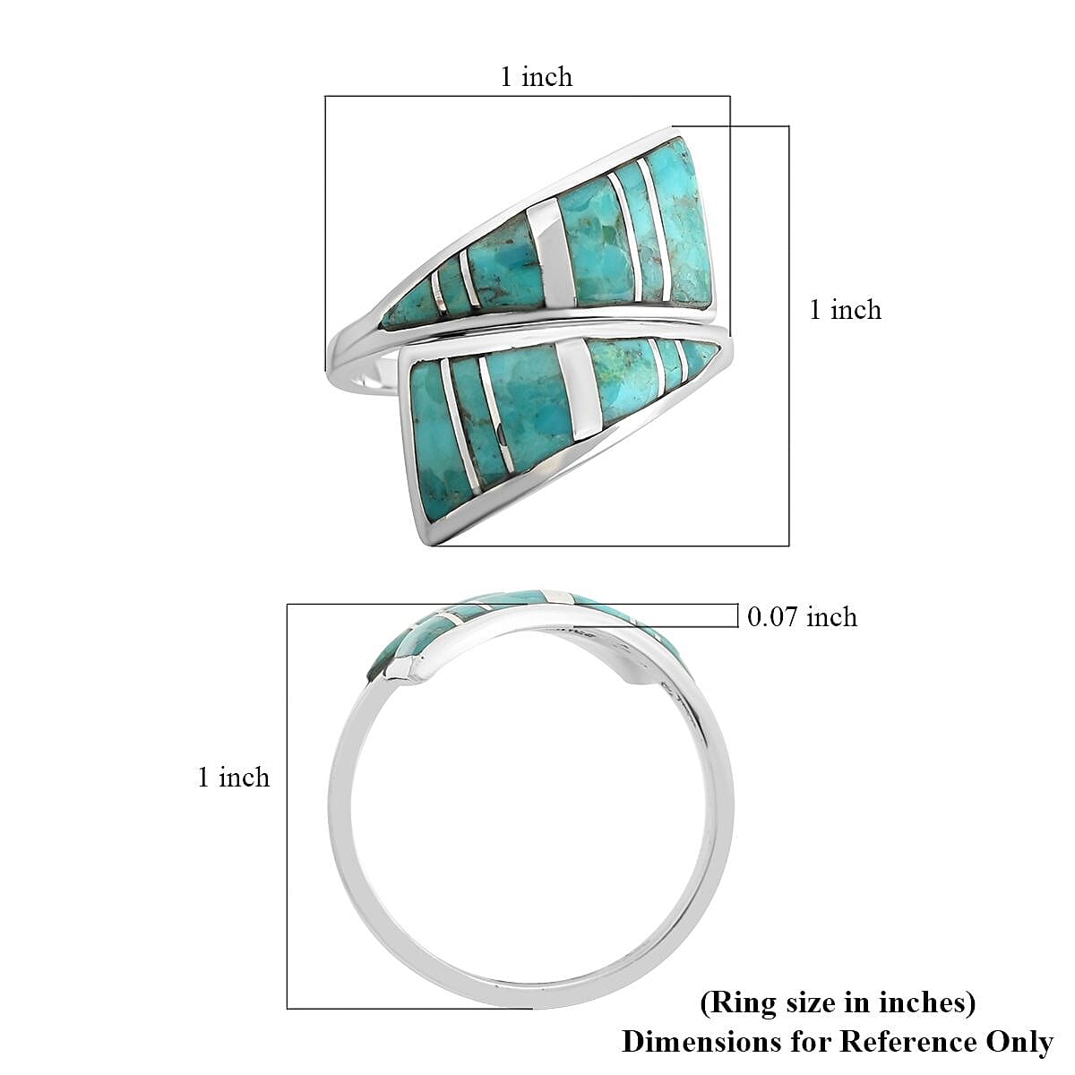 Santa Fe Style Kingman Turquoise Bypass Ring in Sterling Silver (Size 10.0) 4.80 ctw image number 4
