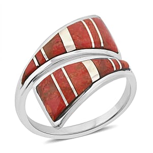 Santa Fe Style Plum Coral Bypass Ring in Sterling Silver (Size 9.0)