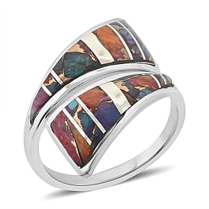 Santa Fe Style Multi Gemstone Bypass Ring in Sterling Silver (Size 6.0) 4.20 ctw