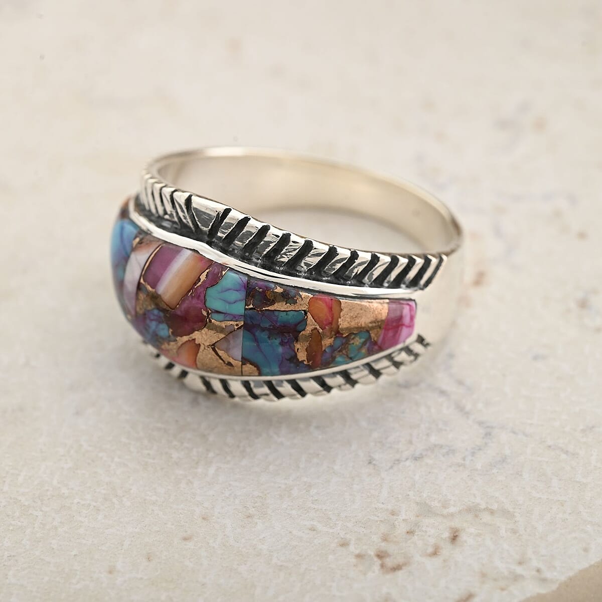 Santa Fe Style Multi Gemstone Ring in Sterling Silver (Size 10.0) 4.40 ctw image number 1
