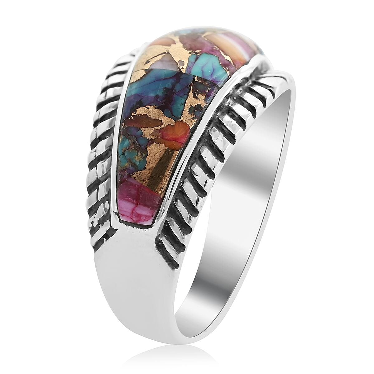 Santa Fe Style Multi Gemstone Ring in Sterling Silver (Size 10.0) 4.40 ctw image number 3