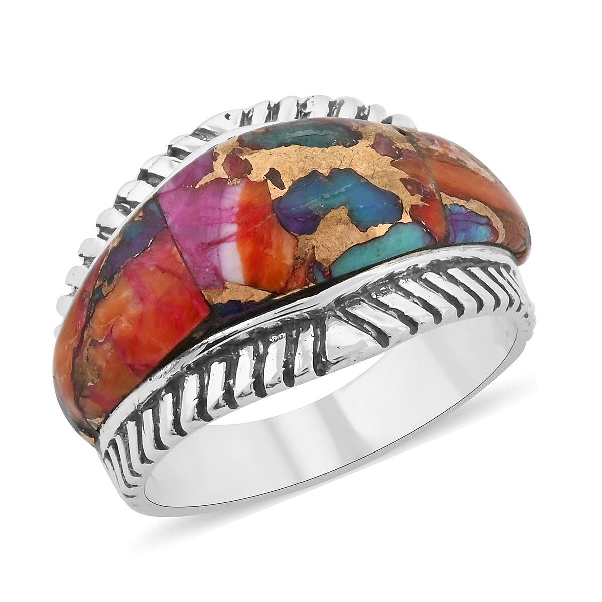 Santa Fe Style Multi Gemstone Ring in Sterling Silver (Size 7.0) 4.40 ctw image number 0