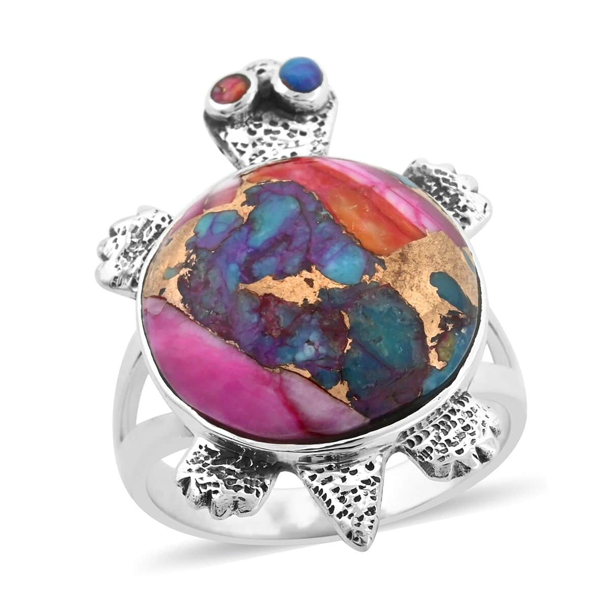 SANTA buy FE Style Turquoise, Multi Gemstone Turtle Ring in Sterling Silver