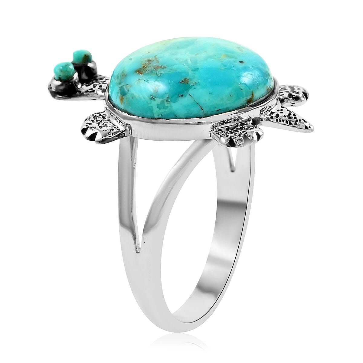 Santa Fe Style Kingman Turquoise Turtle Ring in Sterling Silver (Size 11.0) 8.00 ctw image number 3