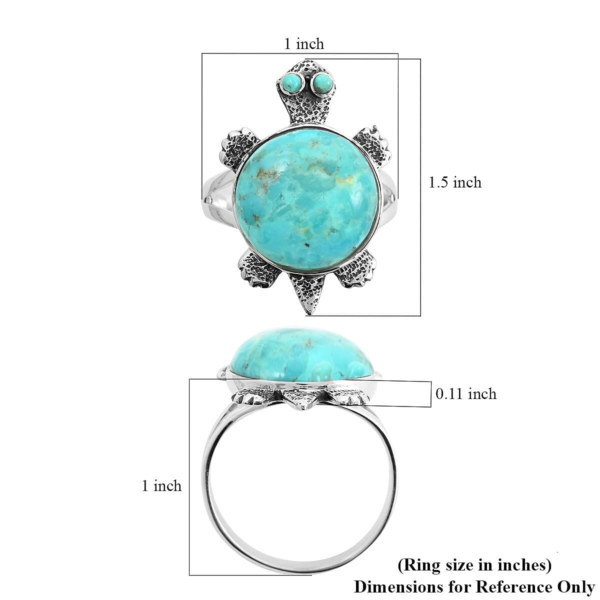 Santa Fe Style Kingman Turquoise Turtle Ring in Sterling Silver (Size 11.0) 8.00 ctw image number 4