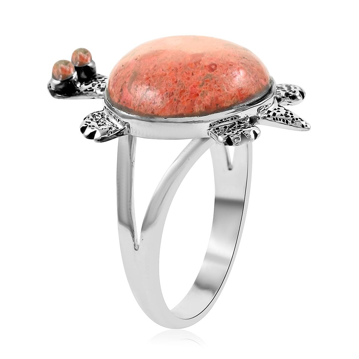 Santa Fe Style Plum Coral Turtle Ring in Sterling Silver (Size 8.0) image number 3