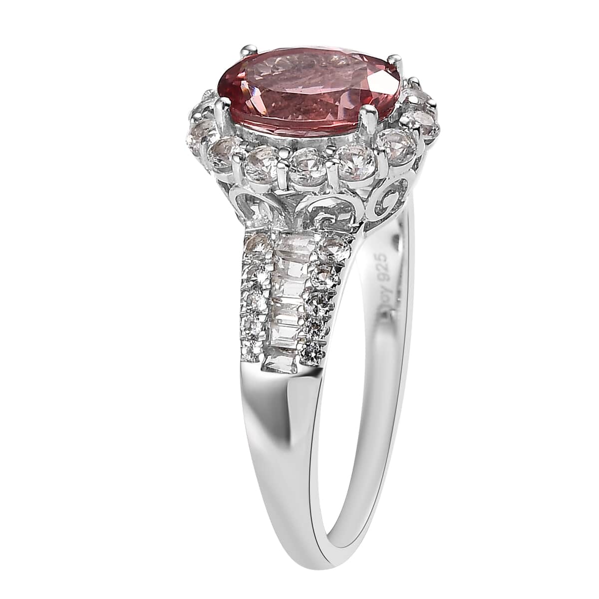 Red Rose Apatite and White Topaz Halo Ring in Platinum Over Sterling Silver (Size 7.0) 5.60 ctw image number 3
