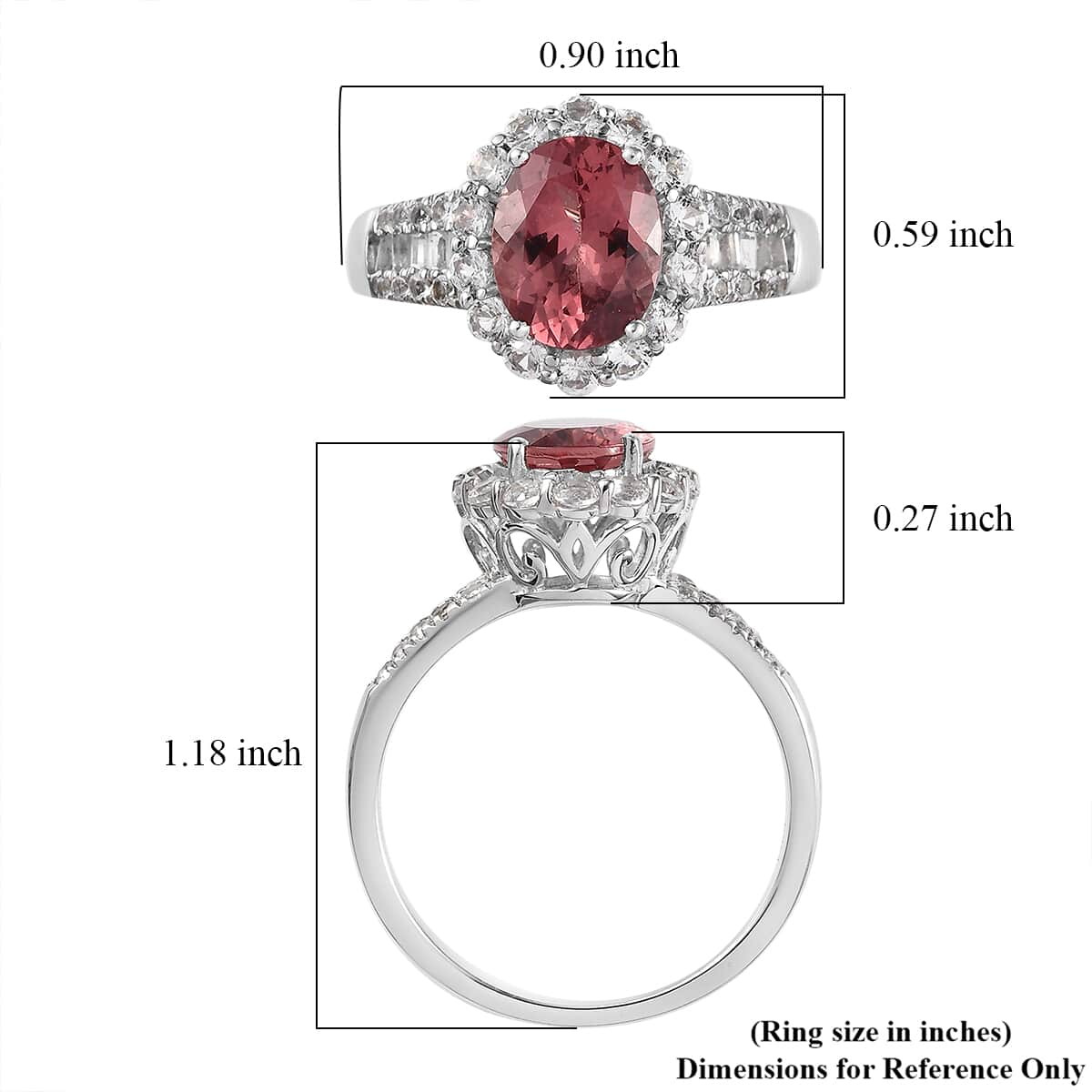 Red Rose Apatite and White Topaz Halo Ring in Platinum Over Sterling Silver (Size 7.0) 5.60 ctw image number 5