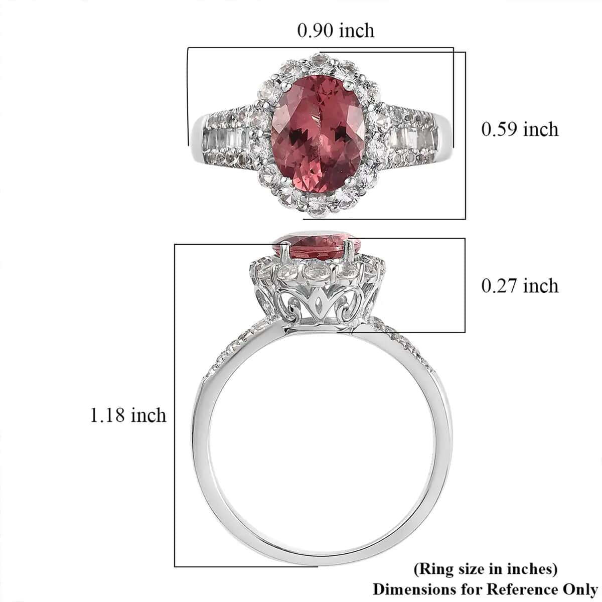 Red Rose Apatite and White Topaz Halo Ring in Platinum Over Sterling Silver (Size 7.0) 5.60 ctw image number 6
