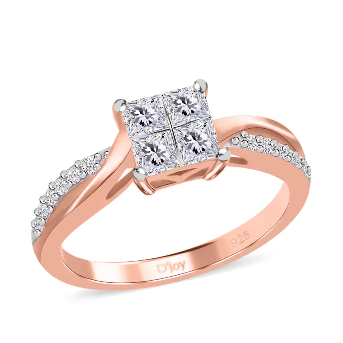 Moissanite 0.85 ctw Ring in Rhodium and Vermeil Rose Gold Over Sterling Silver (Size 10.0) image number 0