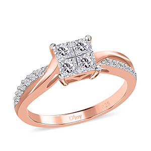 Moissanite 0.85 ctw Ring in Rhodium and Vermeil Rose Gold Over Sterling Silver (Size 10.0)