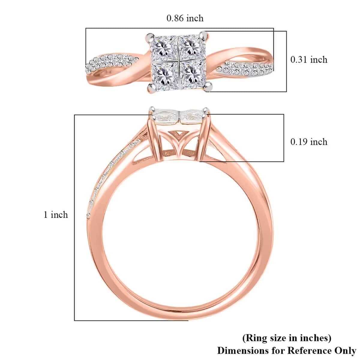 Moissanite 0.85 ctw Ring in Rhodium and Vermeil Rose Gold Over Sterling Silver (Size 10.0) image number 7