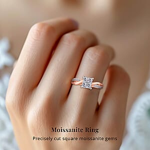 Moissanite 0.85 ctw Ring in Rhodium and Vermeil Rose Gold Over Sterling Silver (Size 6.0)