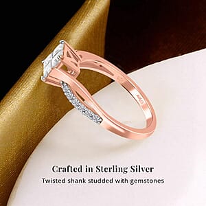 Moissanite 0.85 ctw Ring in Rhodium and Vermeil Rose Gold Over Sterling Silver (Size 6.0)