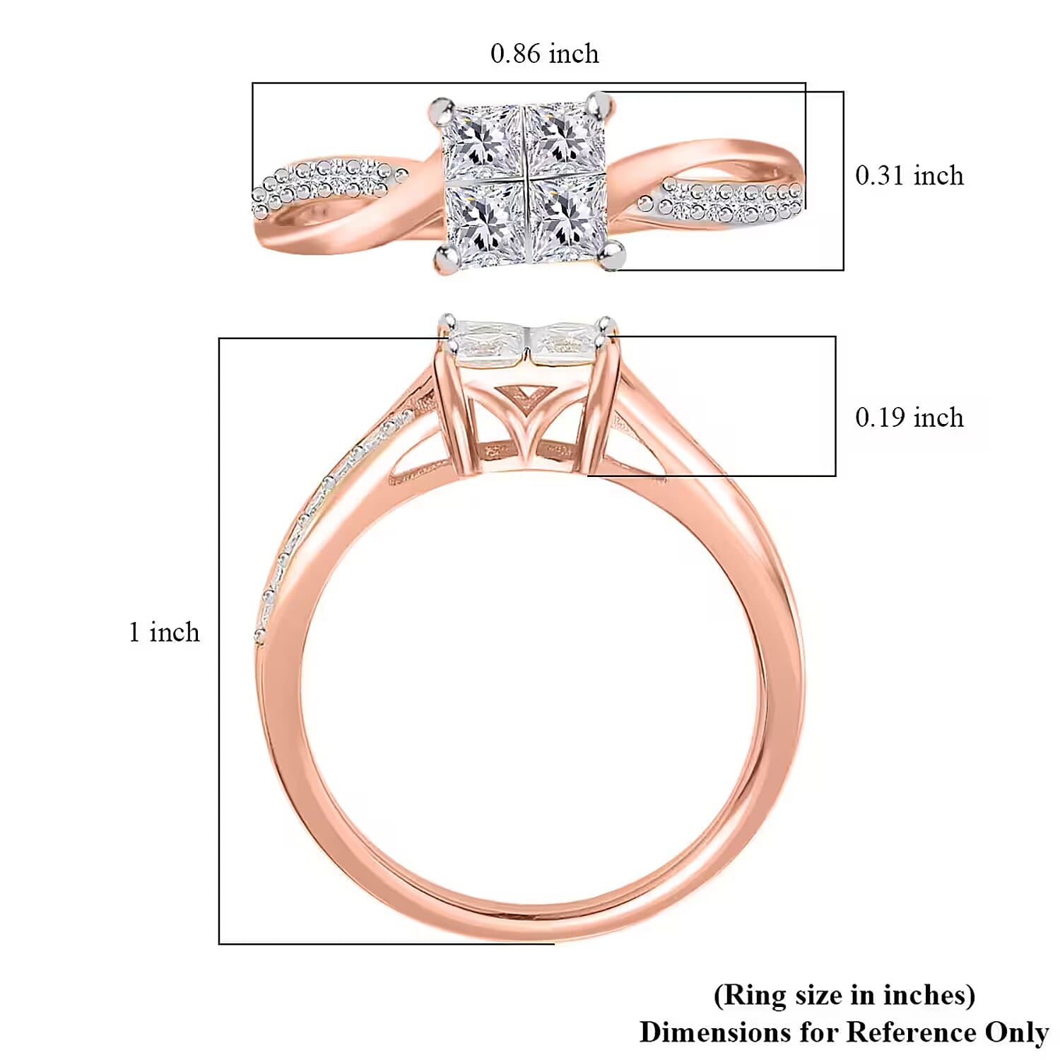 Moissanite 0.85 ctw Ring in Rhodium and Vermeil Rose Gold Over Sterling Silver (Size 6.0)