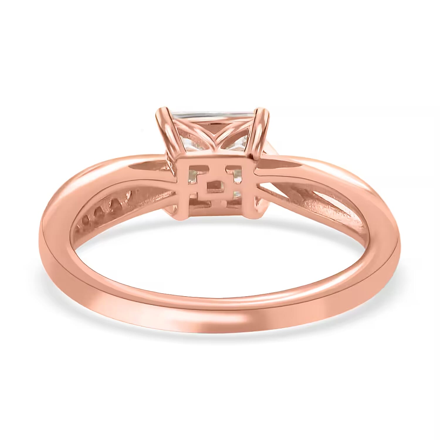 Moissanite 0.85 ctw Ring in Rhodium and Vermeil Rose Gold Over Sterling Silver (Size 6.0)