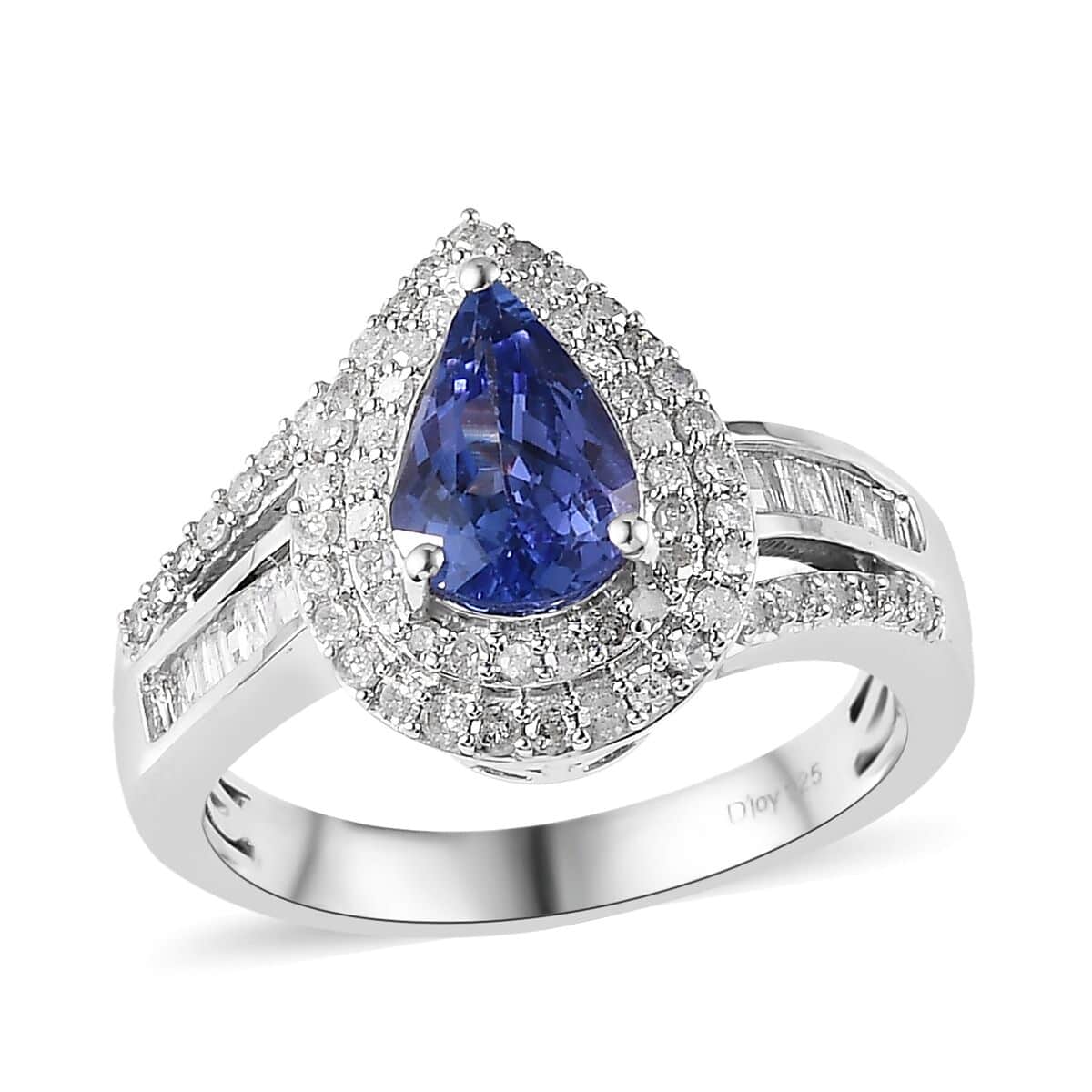 Tanzanite and White Diamond Double Halo Ring in Platinum Over Sterling Silver (Size 10.0) 1.85 ctw image number 0