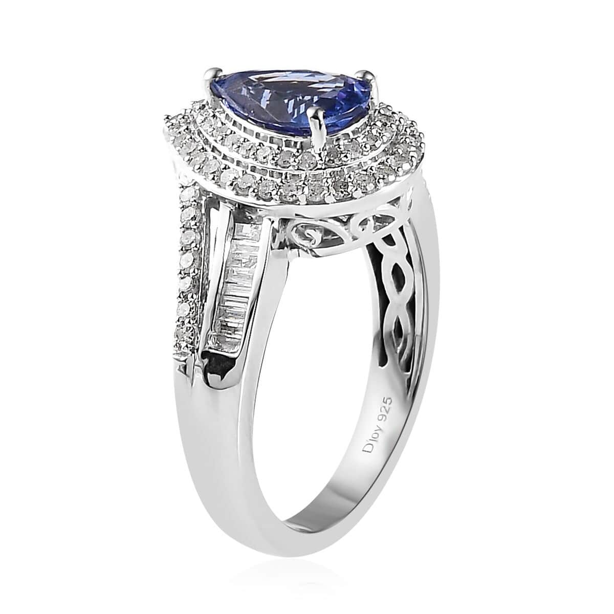 Tanzanite and White Diamond Double Halo Ring in Platinum Over Sterling Silver (Size 10.0) 1.85 ctw image number 3