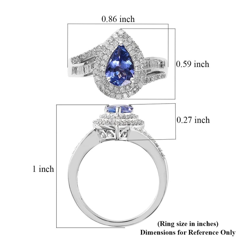 Tanzanite and White Diamond Double Halo Ring in Platinum Over Sterling Silver (Size 10.0) 1.85 ctw