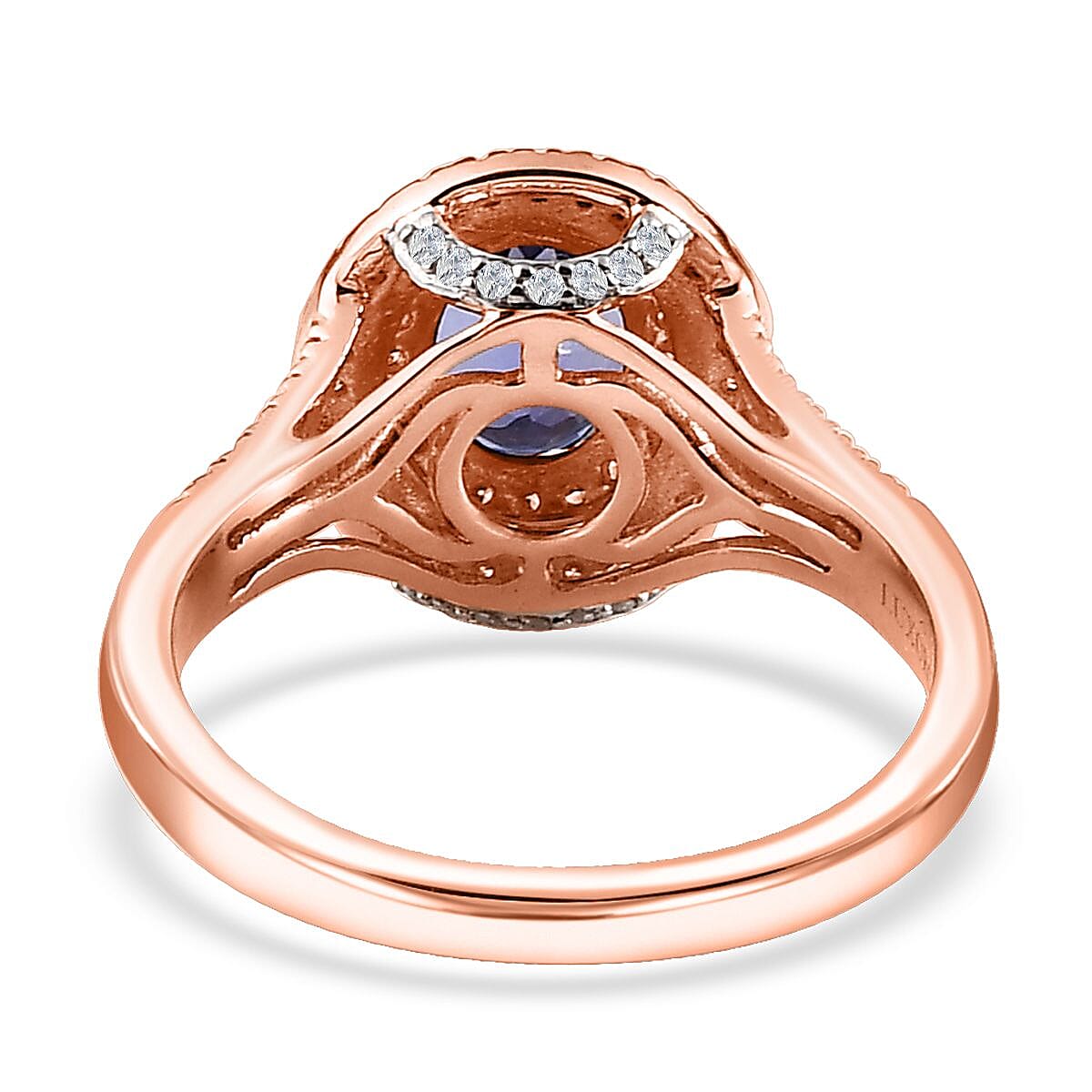 Luxoro 10K Rose Gold Premium Tanzanite, Natural Pink and White Diamond I3 Double Halo Ring (Size 8.0) 4.25 Grams 1.85 ctw