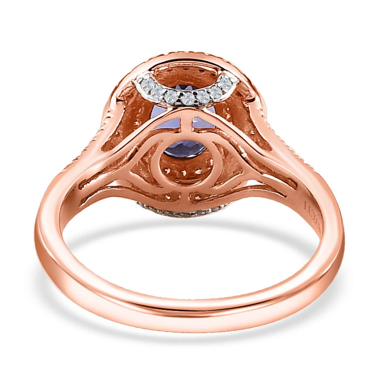 Luxoro 10K Rose Gold Premium Tanzanite, Natural Pink and White Diamond I3 Double Halo Ring (Size 8.0) 4.25 Grams 1.85 ctw image number 4