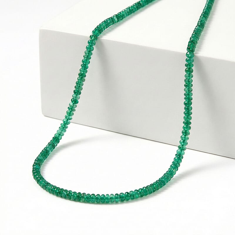 Certified and Appraised Rhapsody AAAA Zambian Emerald Beaded Graduated Necklace in 950 Platinum 36.00 ctw (18-20 Inches)