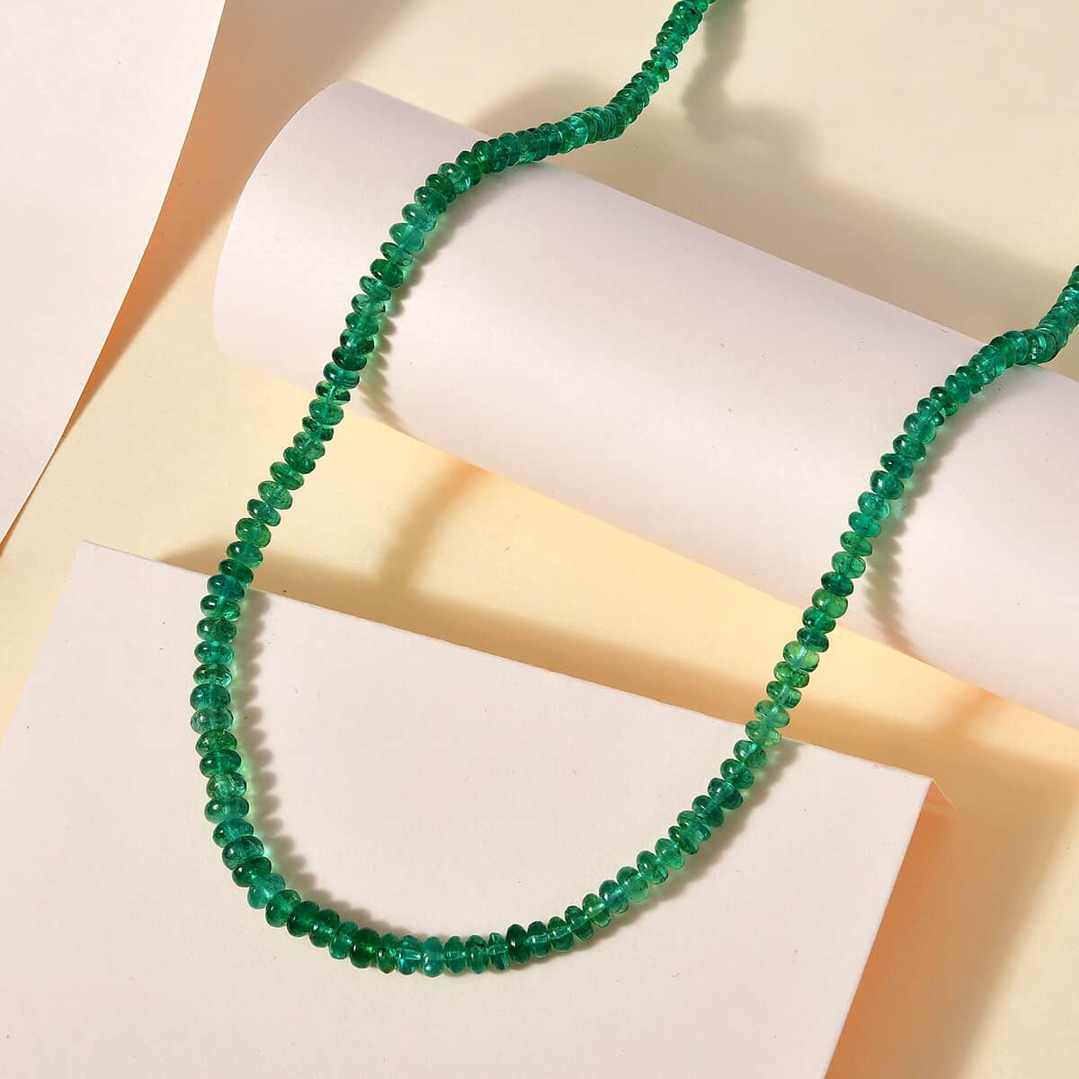 Rhapsody Certified & Appraised AAAA Gemfield Emerald Beaded Graduation Necklace, 950 Platinum Necklace, 18-20 Inch Necklace 36.00 ctw image number 1