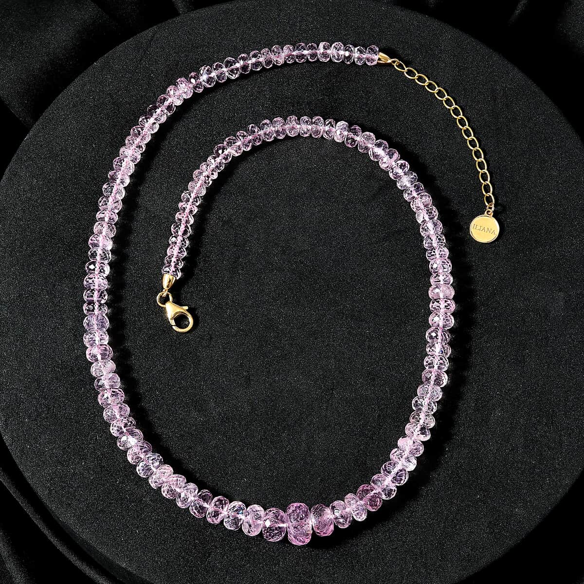 Certified & Appraised Iliana 18K Yellow Gold AAA Pink Morganite Beaded Necklace 18-20 Inches 145.00 ctw image number 0