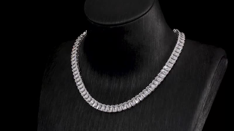 Lustro Stella Finest CZ Necklace (13-16 Inches) in Rhodium Over Sterling Silver 56.80 ctw
