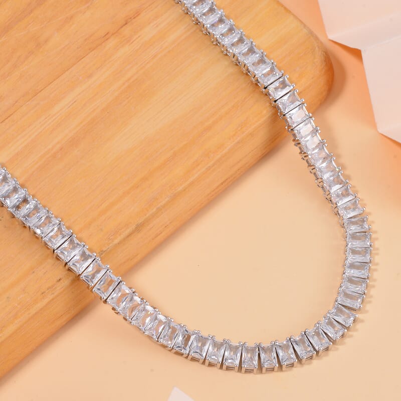 Lustro Stella Finest CZ Choker Necklace 13-16 Inches in Rhodium Over Sterling Silver 56.80 ctw