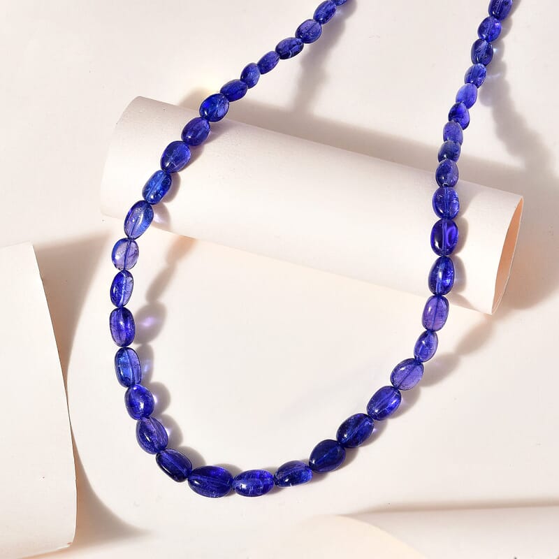 Certified & Appraised Rhapsody 950 Platinum AAAA Tanzanite Beaded Graduated Necklace 18 Inches with 2 Inch Extender 130.00 ctw