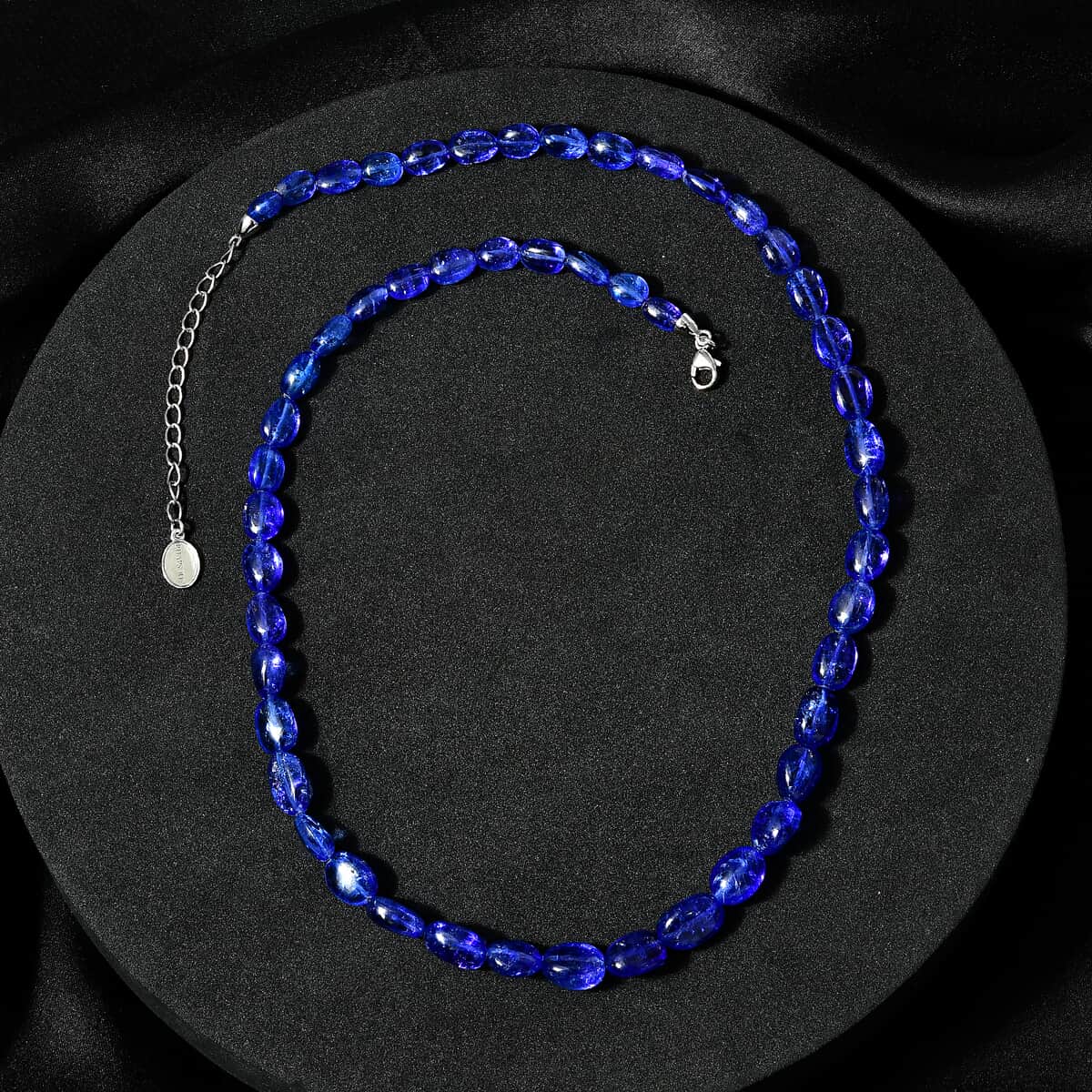 Certified & Appraised Rhapsody 950 Platinum AAAA Tanzanite Beaded Graduation Necklace 18 Inches with 2 Inch Extender 130.00 ctw image number 3