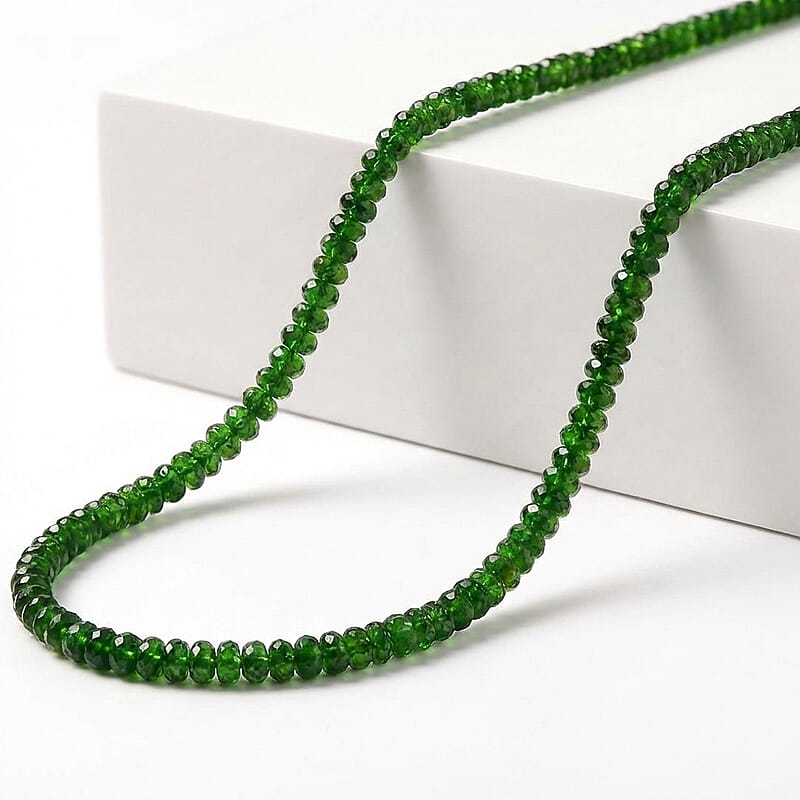 Certified & Appraised Luxoro 14K Yellow Gold AAAA Chrome Diopside Beaded Necklace 18-20 Inches 70.00 ctw