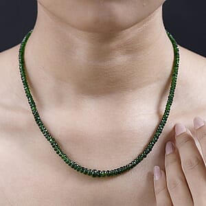 Certified & Appraised Luxoro 14K Yellow Gold AAA Chrome Diopside Beaded Necklace 18-20 Inches 70.00 ctw